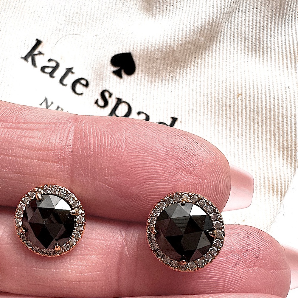 ♣️ Kate Spade Black Onyx Crystal Pave Halo Stud Earrings - Picture 10 of 13